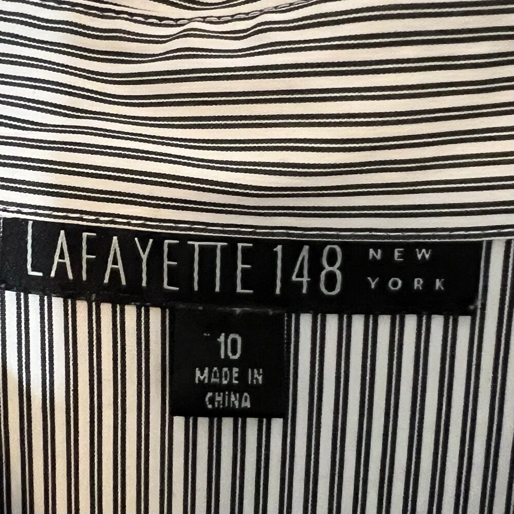 Lafayette 148 New York Women’s Stripe Button Shirt Size 10 Black Work Casual - Picture 3 of 12